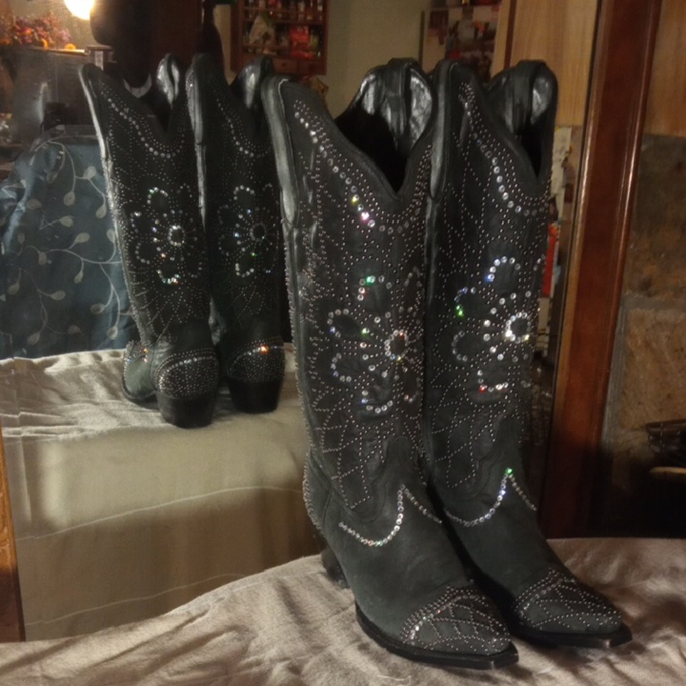 Old Gringo Black Embellished Heeled Boots